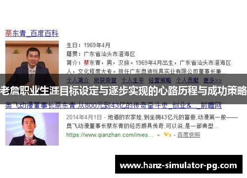 老詹职业生涯目标设定与逐步实现的心路历程与成功策略