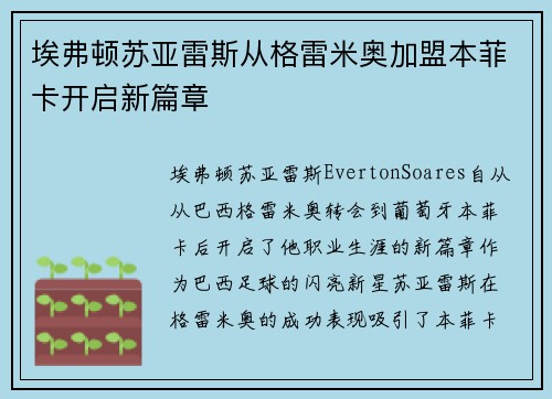 埃弗顿苏亚雷斯从格雷米奥加盟本菲卡开启新篇章